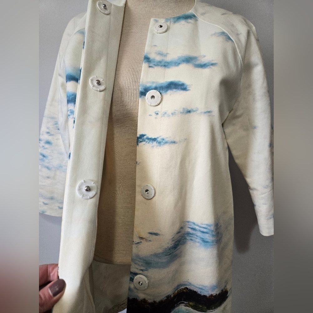 LORD + TAYLOR 424 Fifth Artistic Beach Palm Scene Coat. Size 4 - Picture 6 of 10